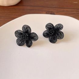 Stud Earrings Classic Black Flower With Mini Beads Centres For Women Party Fashion Korean Mesh Girls Gift Jewellery