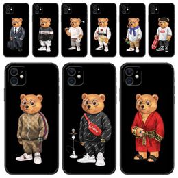 IPhone 11 12 13 14 Pro Mini 7 8 Plus X XS Black Case for Apple Cute Bear Brand Protective Silicone Cover 231221