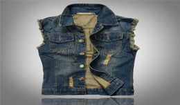 Whole 2016 s Ripped Jean Jacket Mens Denim Vest Plus Size M 6XL Jeans Waistcoat Men Cowboy Brand Sleeveless Jacket 2161121