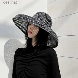 Wide Brim Hats Bucket Hats Summer PP black and white straw hat sun hat sunscreen holiday seaside beach big brim summer sun hat sun hatL231221