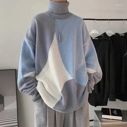 Women's Sweaters Oversized Korean Style Spring Autumn Geometric Pattern Pullovers Loose Turtleneck Knitted Woman Jumper Mujer