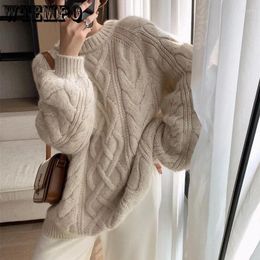 Women's Sweaters WTEMPO Long Sleeve Vintage Twist Knitted Sweater Women Purple Red Knitwear Loose Pullover Jumper Female Clothing Winter