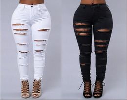 High Street Women Skinny Jeans Sexy Ripped Skin Tight Jeans Fashion Black and White Pencil Denim Pants4466220