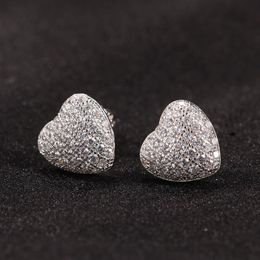 Mens Hip Hop Stud Earrings Jewellery Fashion Gold Simulated Diamond 925 Silver Heart Earrings277m