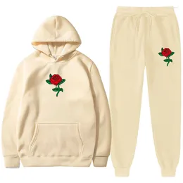 Men's Tracksuits 2-piece Set Hoodies Sweatpants Suit Rose Flower Print Tracksuit Men Women Sweatshirt Fleece Hoodie Pants Jogging Pullover