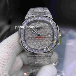 TOP Quality Men's Automatic Watches Iced out Diamond Watch 40MM Silver Stainless Steel Baguettes Diamond Bezel sapphire Watch249R
