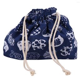 Dinnerware Japanese Drawstring Lunch Box Bag Rope Cotton And Linen Japanese-style Supply Bento