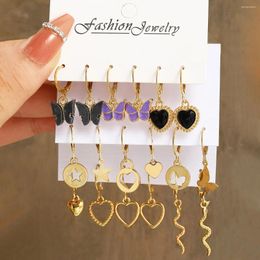 Dangle Earrings Creative Premium Black Peach Heart Acrylic Butterfly Women's Fashion Combination Stud 9-Piece Set