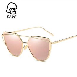 Sunglasses 2021 Brand Retro Cat Eye Women Vintage Fashion Rose Gold Mirror Glasses Unique Flat Ladies Eyewear Oculos UV400301T