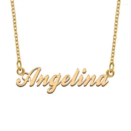 Pendant Necklaces Angelina Name Necklace For Women Stainless Steel Jewellery Gold Plated Nameplate Chain Femme Mothers Girlfriend Gift