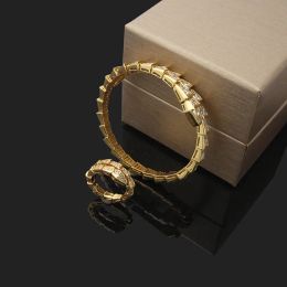 Luxury Original designer full diamond B snake Ring bangles bracelets 18K Gold Silver Rose logo engrave Women girl lovers wedding Jewellery set Lady Party Gifts 6 7 8 9