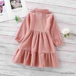 Girl's Dresses Girls Front Buttons Solid Shirt Dress Autumn Winter Baby Kids Turn-down Collar Long Sleeve Casual Ruffle Hem A-line Dress