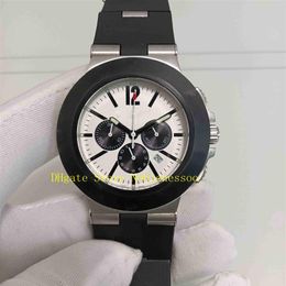 Top Quality Real Po Men's Chrono Watch Mens White Dial Quartz Chronograph Date Rubber Strap 103383 Sport Men Watches Wrist254i