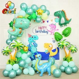 1Set Dinosaur Foil Balloons Garland Arch Kit Latex Balloon Chain Forest Animals Birthday Party Decorations Kids Toys Baby Shower G248Y