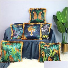 Cushion/Decorative Pillow Pillow Retro Summer Jungle Tiger Animal Er Throw Case Morocco Leopard Print Sofa Car Chair Home Drop Deliver Dhsrw