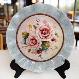 Decorative Figurines 10 Inch 3d Hand-painted Rose Ceramic Pendant Wall Hanging Plate Home Decoration European Garden Porch Cabinet