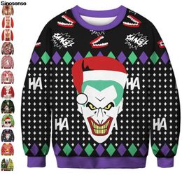 Men039s Hoodies Men Women Ugly Christmas Sweater 3D Funny Clown Printed Autumn Holiday Party Xmas Sweatshirt Pullover Jumpers T1559305