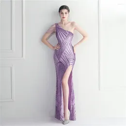 Casual Dresses Partysix Beading One Shoulder Light Purple Prom Unique Lace Pattern Sequin Evening Gown Sexy Formal Party Chic