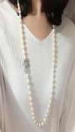 sell 75cm white 89mm natural freshwater pearl glass beads bowknot clasp necklace long sweater chain fashion jewelry4239298