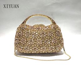 Women Gold/Silver/Champagne/Blue Colour Crystal Evening Bags Wedding Party Diamond Clutch Purse Stone Minaudiere Handbags Purses 231220