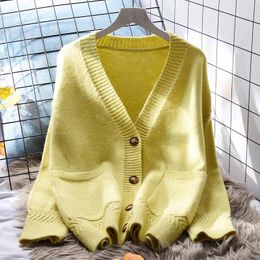 Women's Sweaters Korejepo Lazy Style V-neck Sweater Jacket Loose Autumn Winter Korean Clothes Soft Long Sleeved Knitted Cardigan