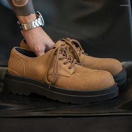 Dress Shoes Maden 2023 Autumn Men's Boots Oil Wax Reverse Fleece Derby Casual Thick Sole Leather Low Top Versatile
