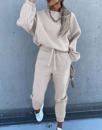 Women's Two Piece Pants Set Women Outfit Autumn Fashion O-Neck Long Sleeve Sweatshirt & Casual Drawstring Pocket Design Cuffed