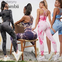 Active Sets Tie Dye Workout Clothes For Women Sport Bra High Waist Shorts Yoga Leggings Sets Gym Yoga Set Womens Outfits Fitness ClothingL231221