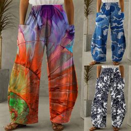 Women's Pants Women Floral Printed Trousers Button High Waist Pocket Elastic Solid Colour Slim Garment Parachute Pant Pantalones De Mujer