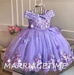 Sevimli Pembe Bebek Kız Elbiseler Dantel İnci 3d Kelebekler Toddler Pageant Gowns Küçük Doğum Günü Elbisesi İlk Cemaat 231221