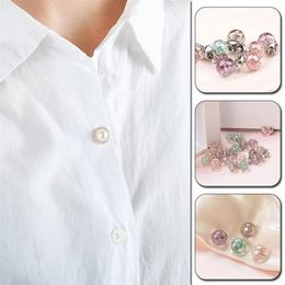 Pins Brooches 10Pcs Lot Button Brooch Set For Women Imitation Pearl Rhinestones Ball Pin Sweater Coat Prevent Exposure256m