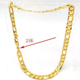 Heavy Men's XXL Chain 24 K Stamep Link Necklace Solid Fine Gold AUTHENTIC FINISH Figaro 12 mm Italian 24 Hallmarked244G