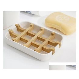 Soap Dishes Creative Modern Simple Bathroom Anti Slip Bamboo Fibre Dish Tray Holder 13.2X8.5X2.5Cm June23 Drop Delivery Home Garden Dhjpr