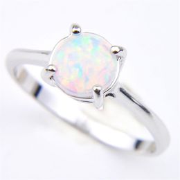 Whole Holiday Jewellery Gift Round White Fire Opal Gems 925 Sterling Silver Fashion Woman Solitaire Ring US Size 7-8278s