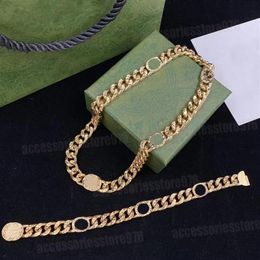 Men Women Choker Necklace Stainless Steel Bracelets 18K Gold Plated Designer Punk Letter Curb Cuban Gold Chain Hip Hop Pendant Jew314L