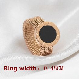 New arrivals Rose Gold color Titanium Steel Roman Numerals woven mesh cheap ring Drop Holiday gift293C