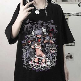 Men's T-Shirts Oversized T-shirt Harajuku Aesthetic Loose Men T-shirt Punk Dark Grunge Streetwear Man Gothic Top T-shirts Harajuku Y2k ClothesL2404