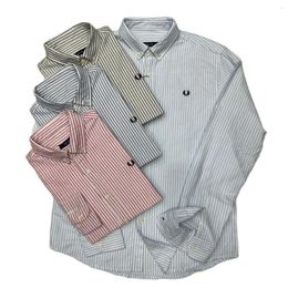 Men's Casual Shirts F. Perry Spring And Autumn Barley Embroidery Pure Cotton Loose Business Stripe Long Sleeved Shirt
