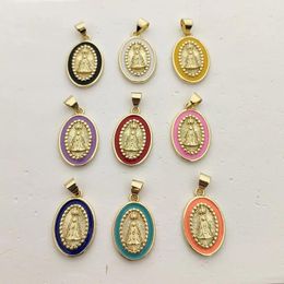 Pendant Necklaces Design Enamel Virgin Mary Pendants Religion Metal Oval Small Charms Jewelry Making DIY Necklace Earrings Accessories