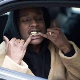 Mens Gold Plated Top and Bottom Teeth Grillz Set GoldenTeeth Grills Hip Hop Jewelry255I