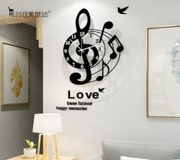 Musical Notes Art Creative Large Wall Clock Modern Design 3D Fashion Acrylic Clocks Watch Living Room Home Decor 2103104782794