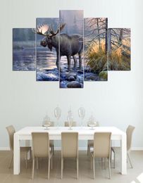 Wall Art Canvas Living Room Abstract 5 Panel Animal Lake Landscape Pictures Home Decor Modern HD Printed Paintings4778050