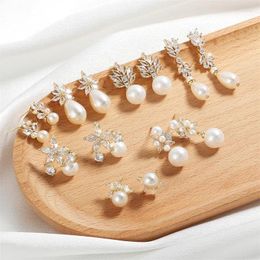 Stud Earrings UILZ Flower Shaped Imitation Pearl For Women Luxury White Zirconia Gold Colour Earring Wedding Bridal Jewellery