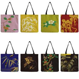 Evening Bags Japanese Abstract Floral Print 2023 Trendy Handbag Personalised Tote Bag Shopping Women's Shoulder Eco-Friendly Reusable