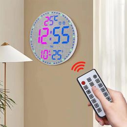 Wall Clocks Intelligent Remote Control Mounted Clock RGB Colourful Silent Snooze Alarm LED Electronic Digital Furniture Deco