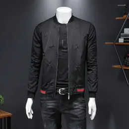 Men's Jackets Luxury Jacquard Mens 2024 Autumn Bomber Jacket Coats Brand Clothing Vintage Casual Slim Stand Collar