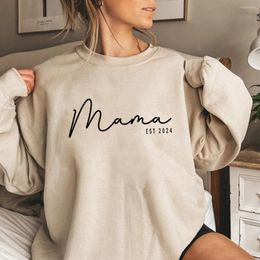 Women's Hoodies Mama Est 2024 Sweatshirt Mothers Day Gift Women Long Sleeve Crewneck Sweatshirts Personalized Hoodie Mom Casual Tops