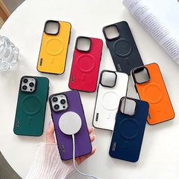 Plain Faux Leather Cover for iPhone 15 14 13 12 Pro Max For Magnetic Wireless Charge Shockproof Protective Phone Case 100PCS