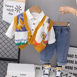 Spring Autumn Baby Boy Girl Clothes Kids Cute Knitted Sleeveless Woollen Vest Shirts Pants 3 Piece Set Childrens Suits 231221