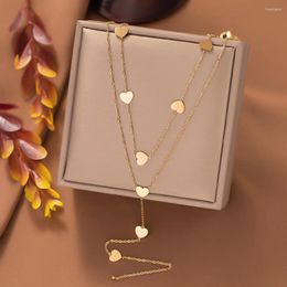 Necklace Earrings Set Gold For Women Long 14k Plated Stainless Steel Y-Shaped Pendant Layered Heart Chain Drop Necklac